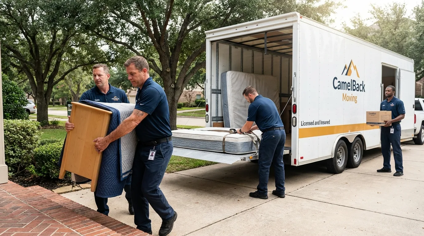 Crew loading residential truck for cross-state move from Pepperell, MA